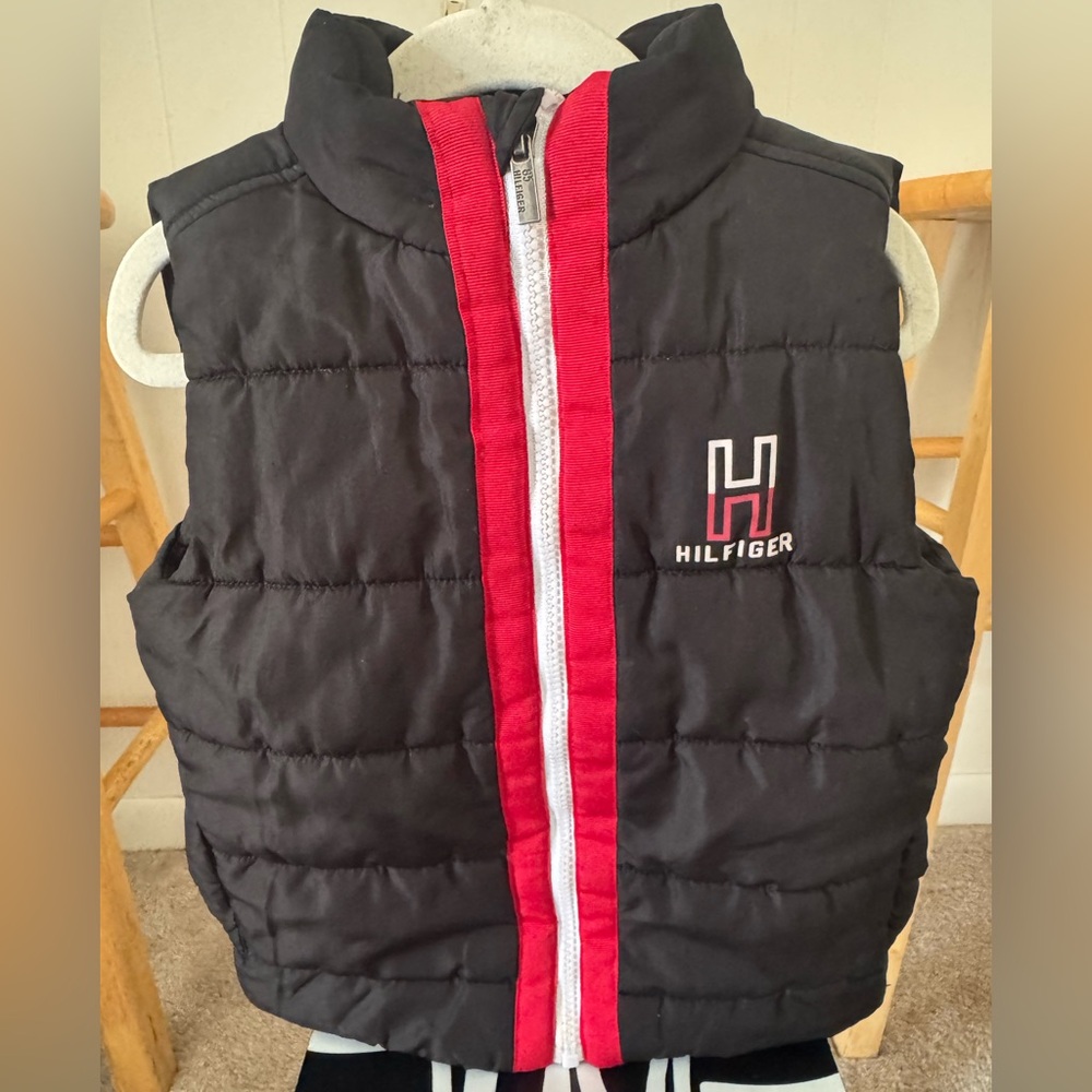 Tommy Hilfiger Toddler 3T Black Puffer Vest with Red Stripe & White Zipper